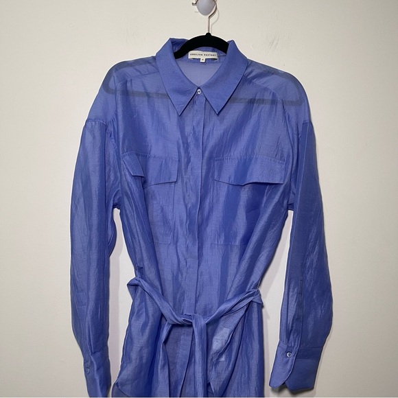 English Factory women’s Sheer Blue belted Button-Up office dress Shirt in sizs M - Picture 3 of 11